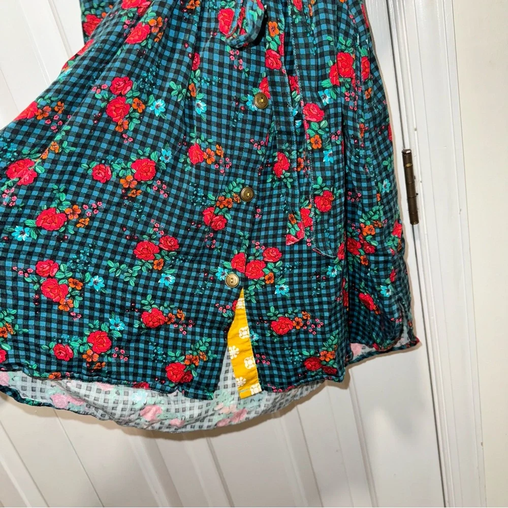 Matilda Jane checkered floral fa la la long sleeve shirt dress green red S - Picture 7 of 16